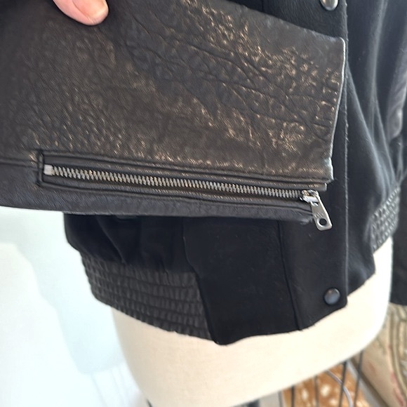 Cole Haan Leather/Wool/Cashmere Bomber Jacket with an Elegant Edge - Picture 5 of 11